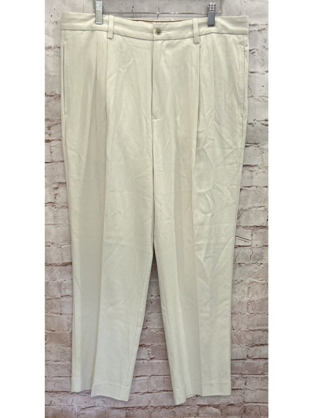 Tommy Bahama Grayston Pants Mens 36 x 32 Beige Pleated Silk Rayon Blend